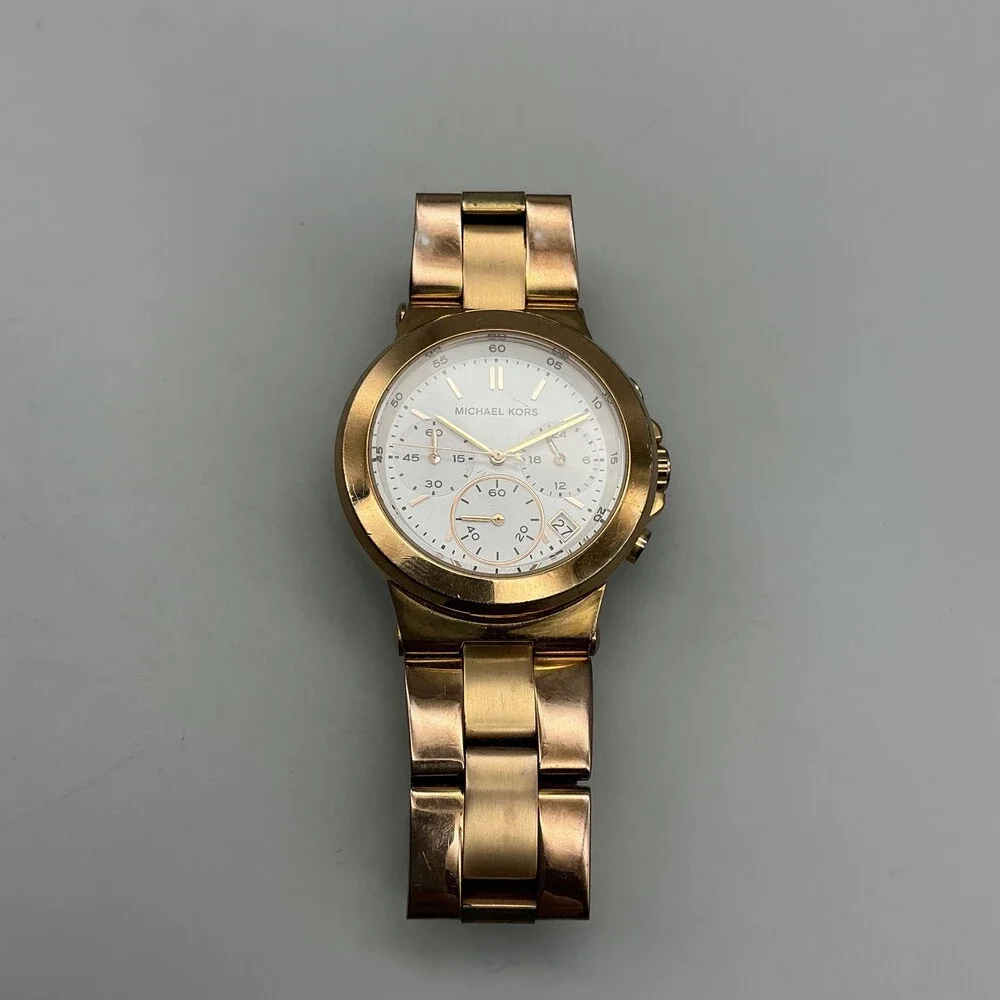 Michael Kors Womens Watch 38mm Gold Tone Chronograph MK-5223 New Battery 7" - Picture 6 of 13